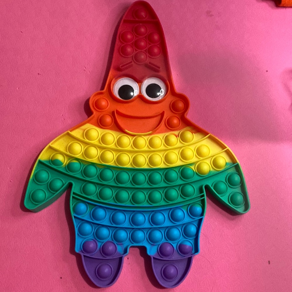 Patrick star rainbow pop it with googly eyes l-10” W-11”